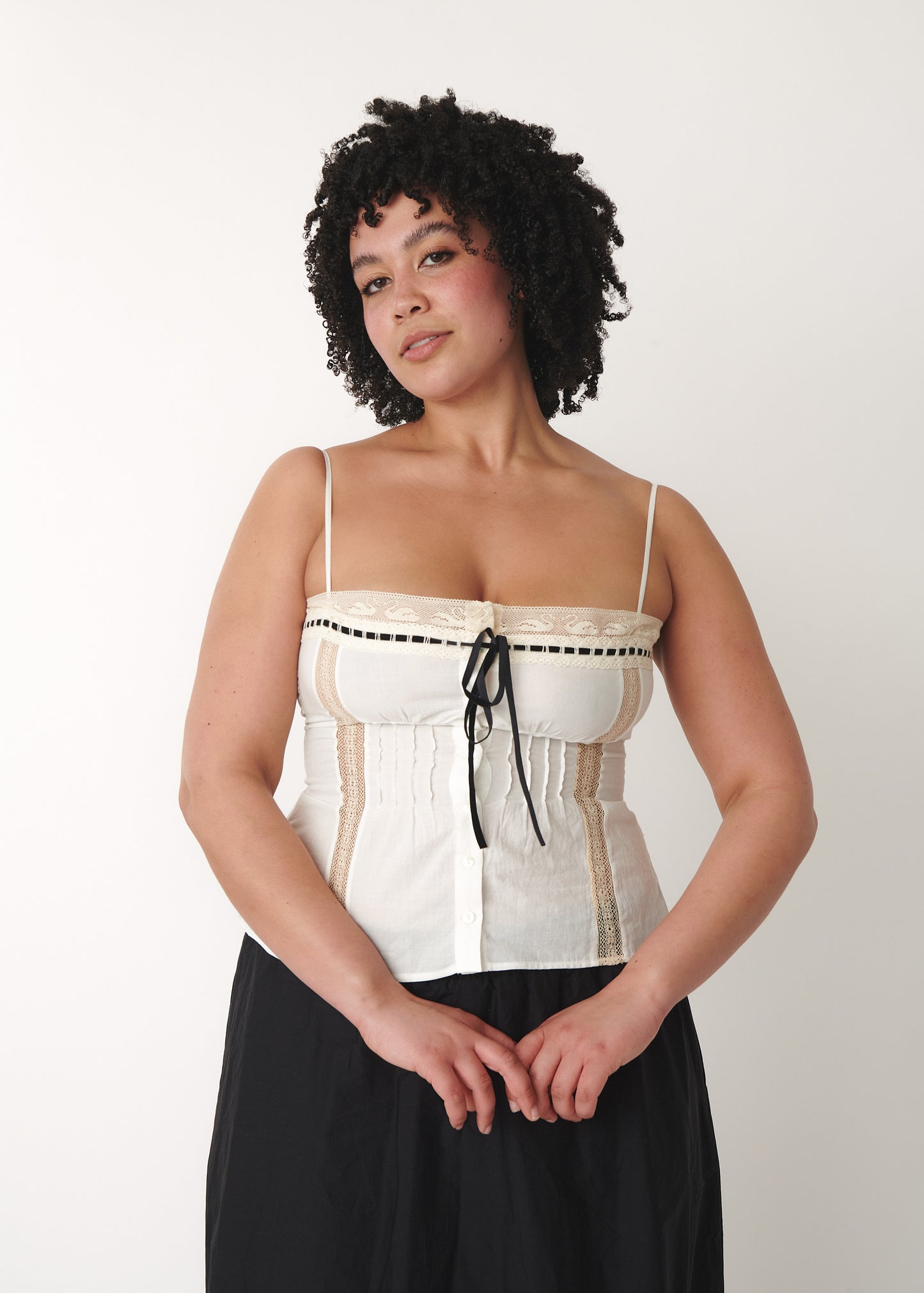 Minnie Lace Cami | Black Cotton