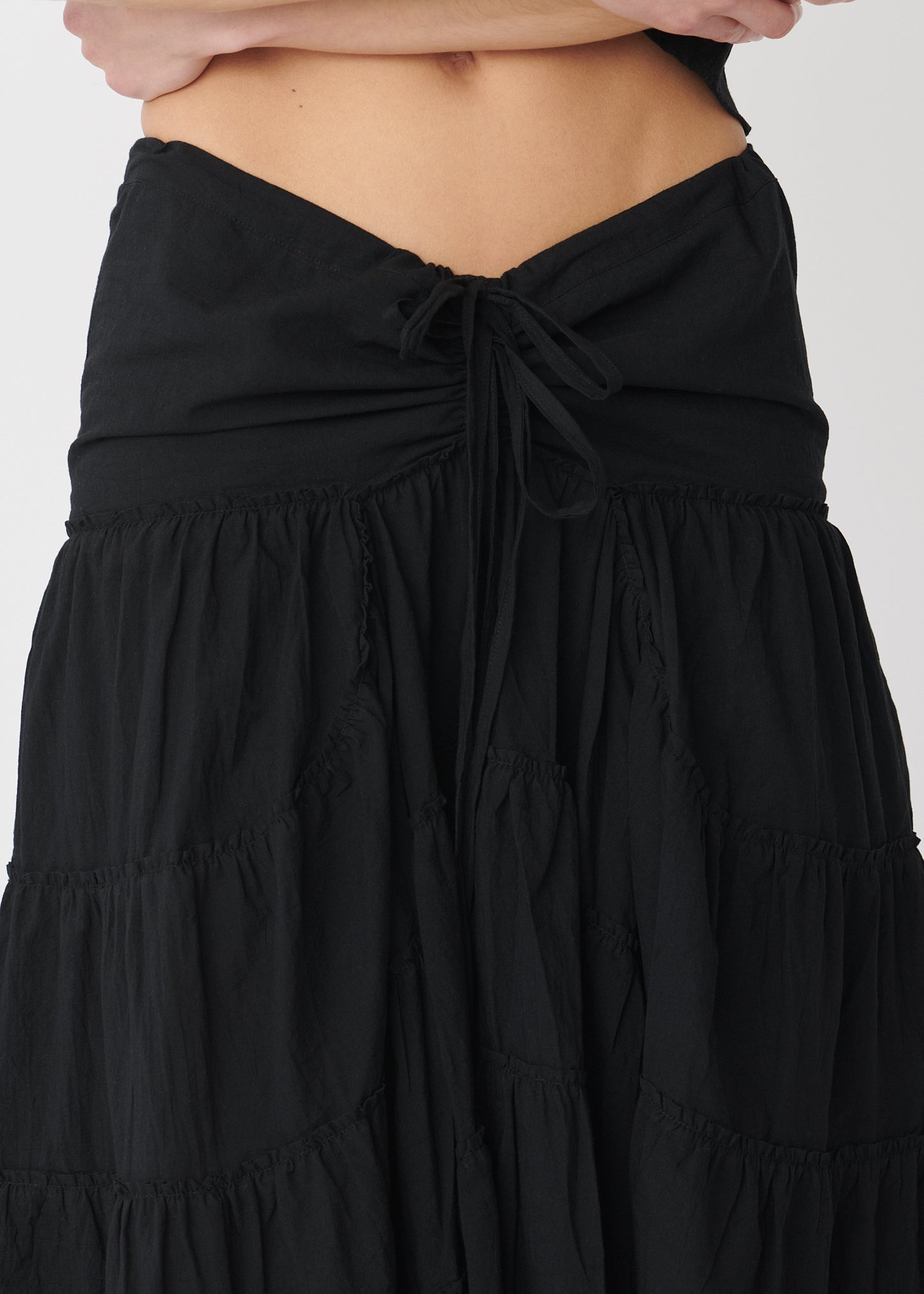 Alma Ruffle Maxi Skirt | Black Cotton