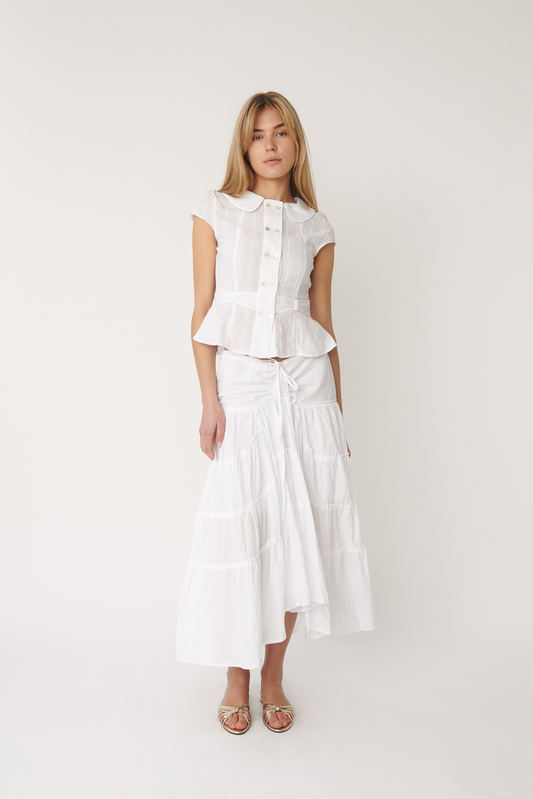 Alma Ruffle Maxi Skirt | White Cotton