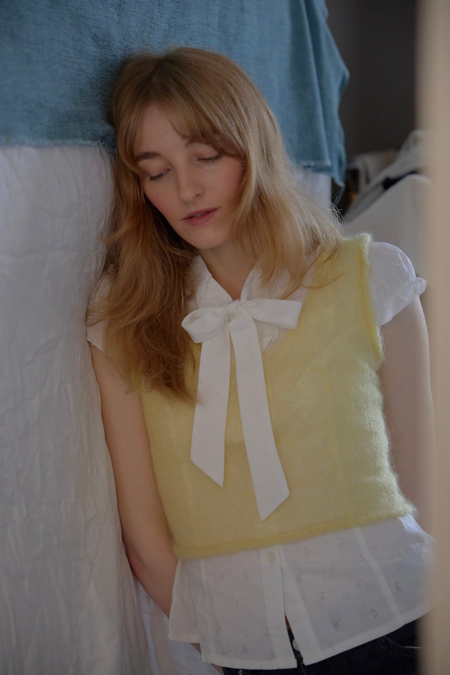 Molly Mohair Silk Vest Hand-knitted | Yellow