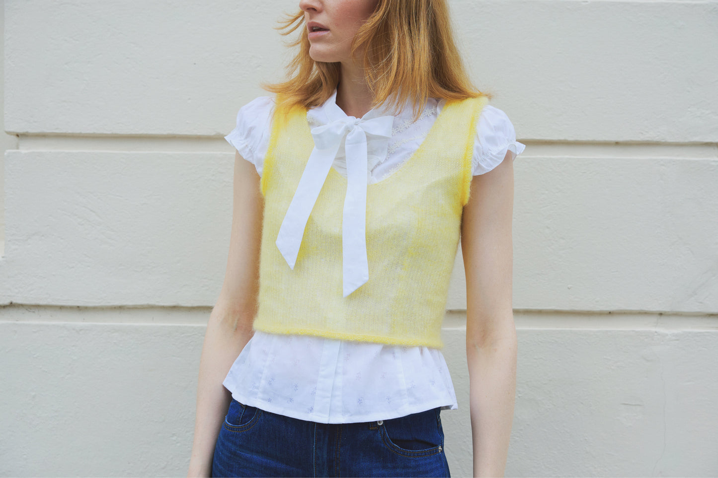 Molly Mohair Silk Vest Hand-knitted | Yellow