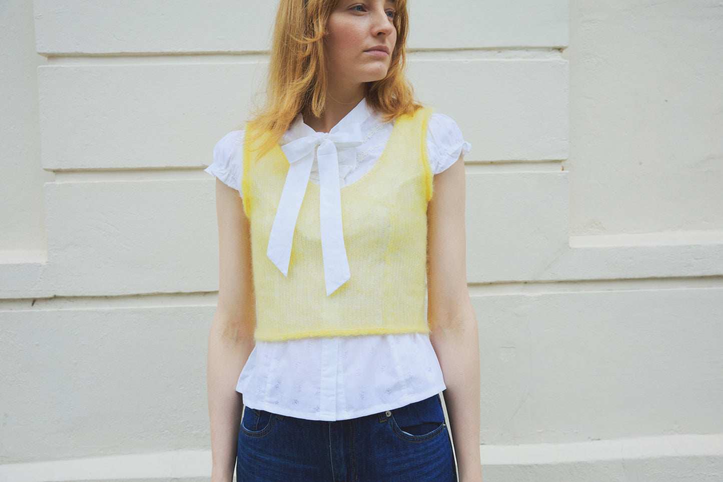 Molly Mohair Silk Vest Hand-knitted | Yellow