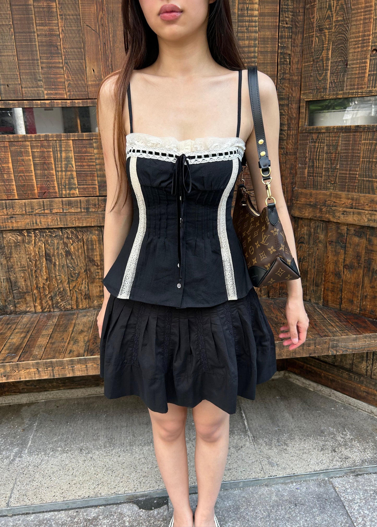 Minnie Lace Cami | Black Cotton