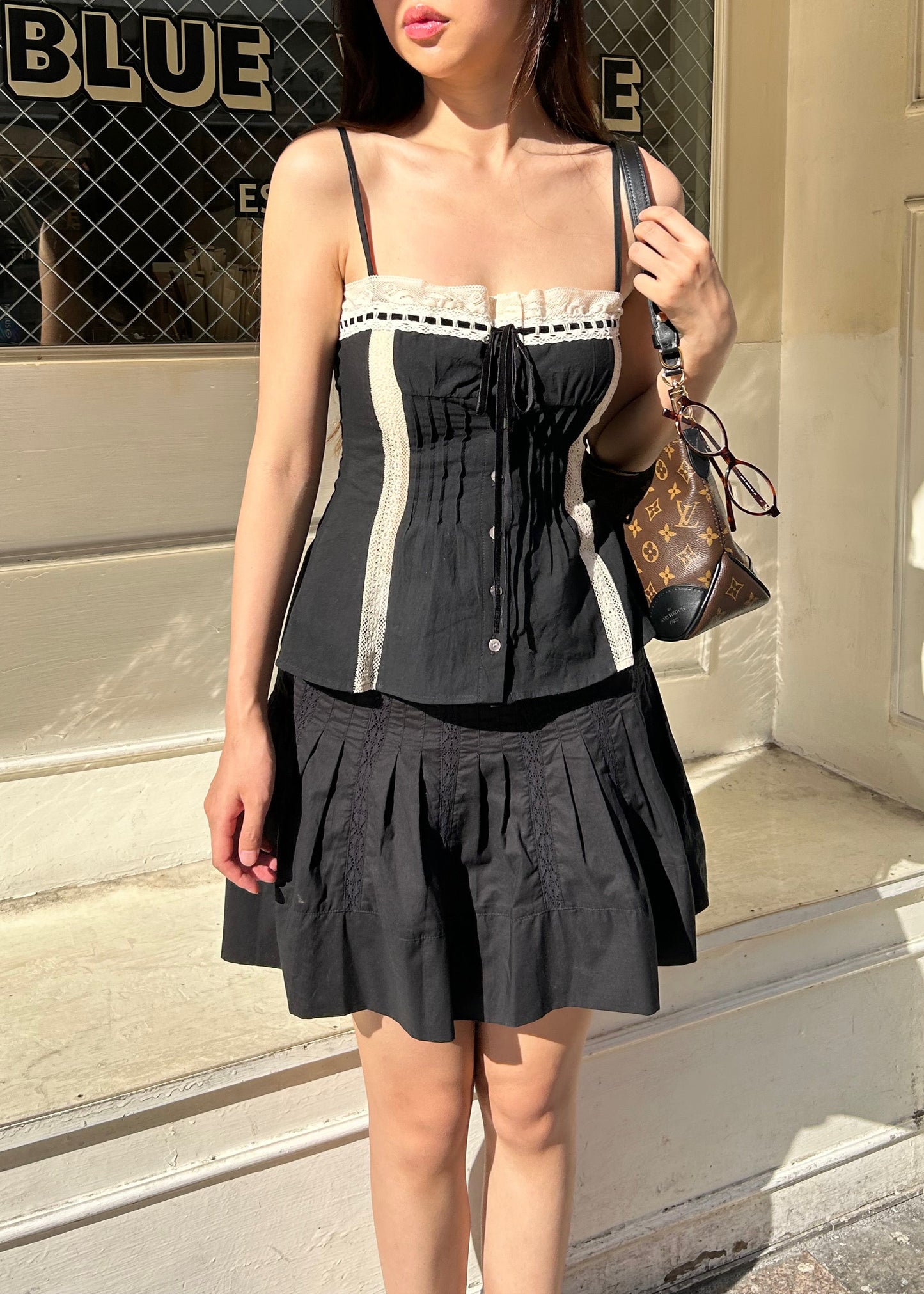 Minnie Lace Cami | Black Cotton
