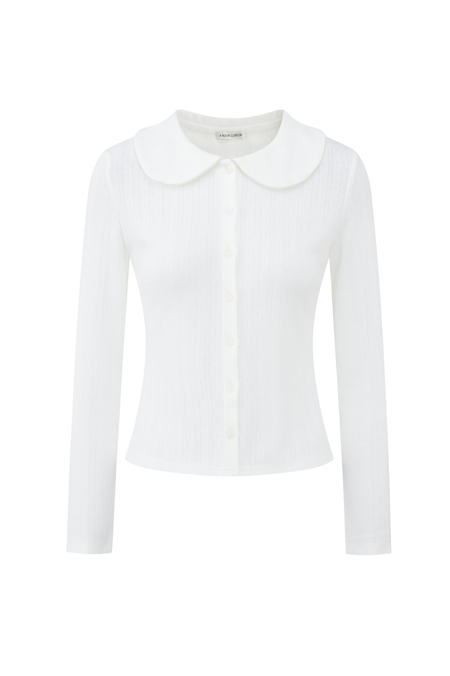 White blouse with a Peter Pan collar on a white background made by A Room London