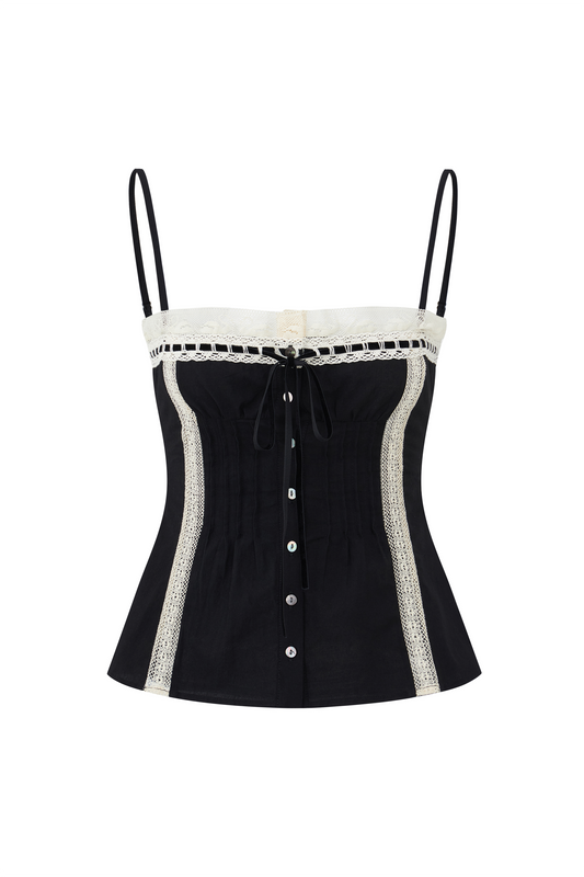 Minnie Lace Cami | Black Cotton