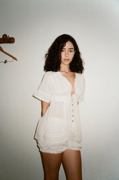 Alice Lace Blouse | Beige Cotton