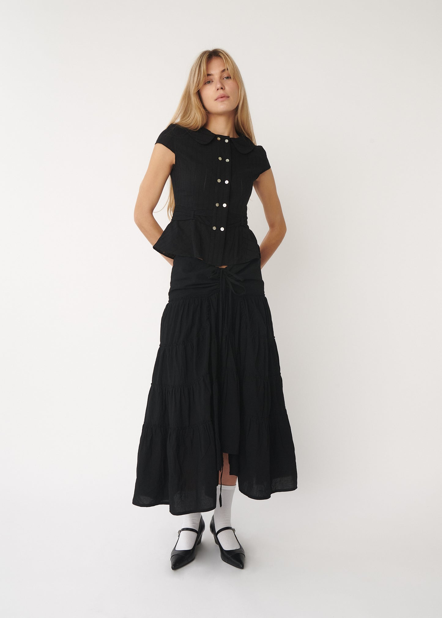 Alma Ruffle Maxi Skirt | Black Cotton