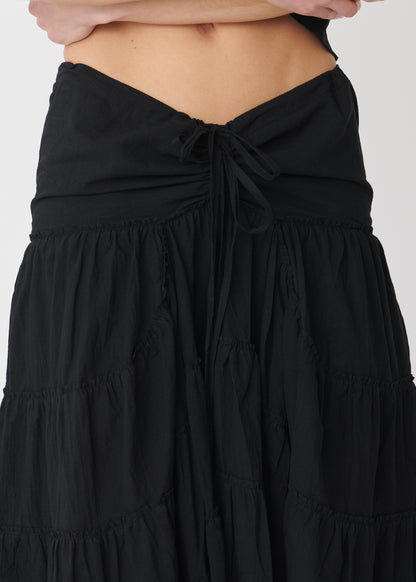Alma Ruffle Maxi Skirt | Black Cotton