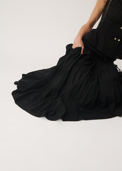 Alma Ruffle Maxi Skirt | Black Cotton
