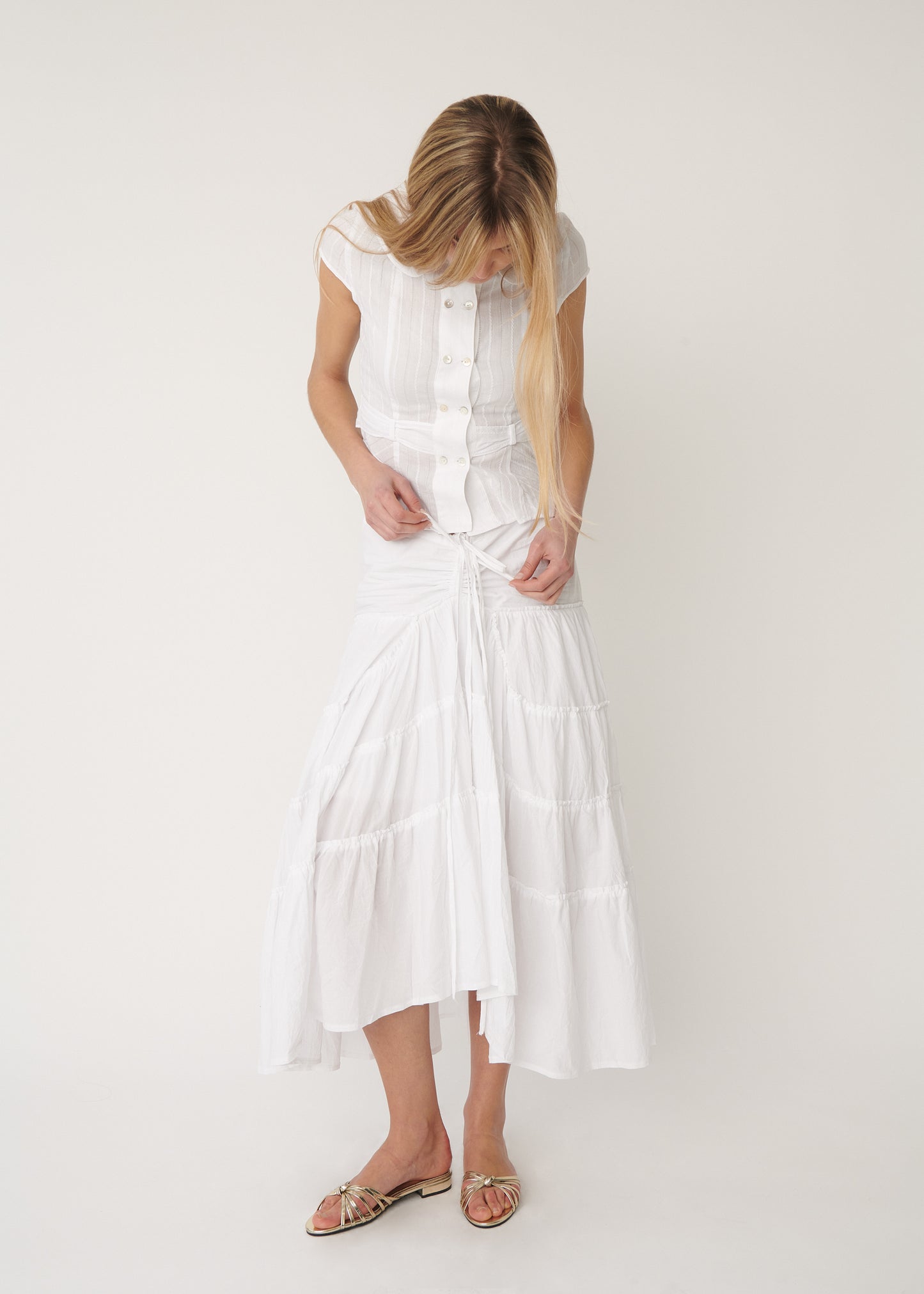 Alma Ruffle Maxi Skirt | White Cotton