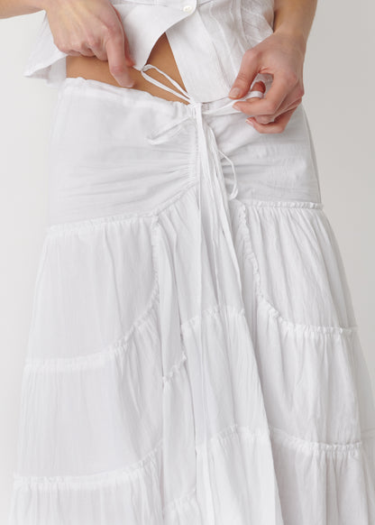 Alma Ruffle Maxi Skirt | White Cotton