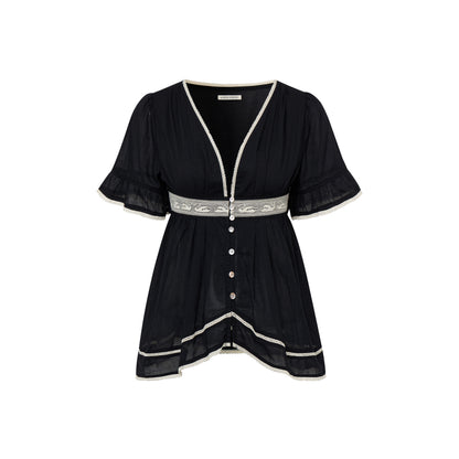 Alice Lace Blouse | Black Cotton