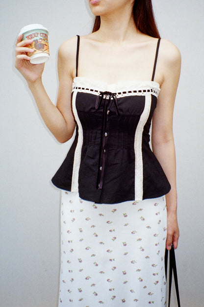 Minnie Lace Cami | Black Cotton