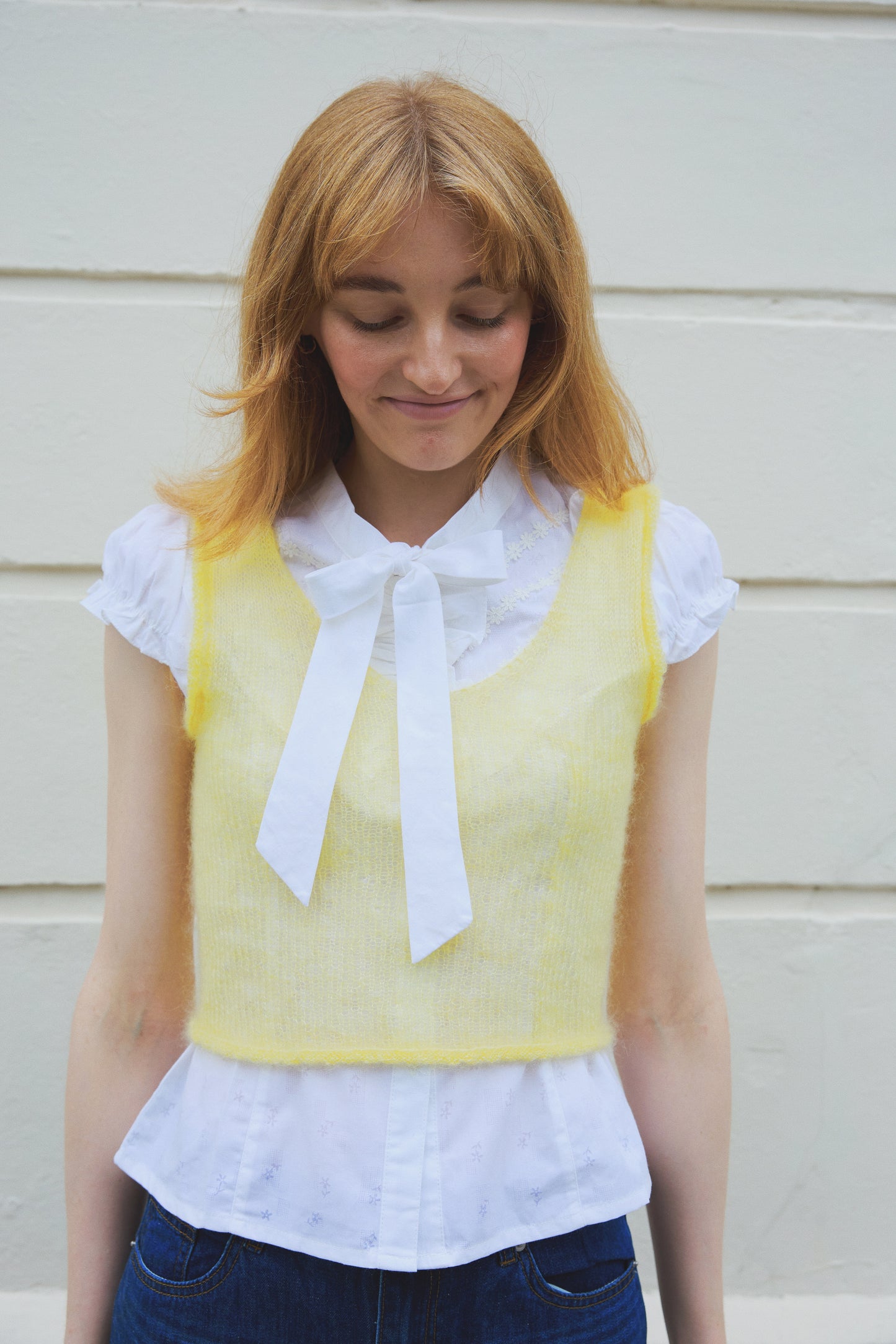 Molly Mohair Silk Vest Hand-knitted - Yellow