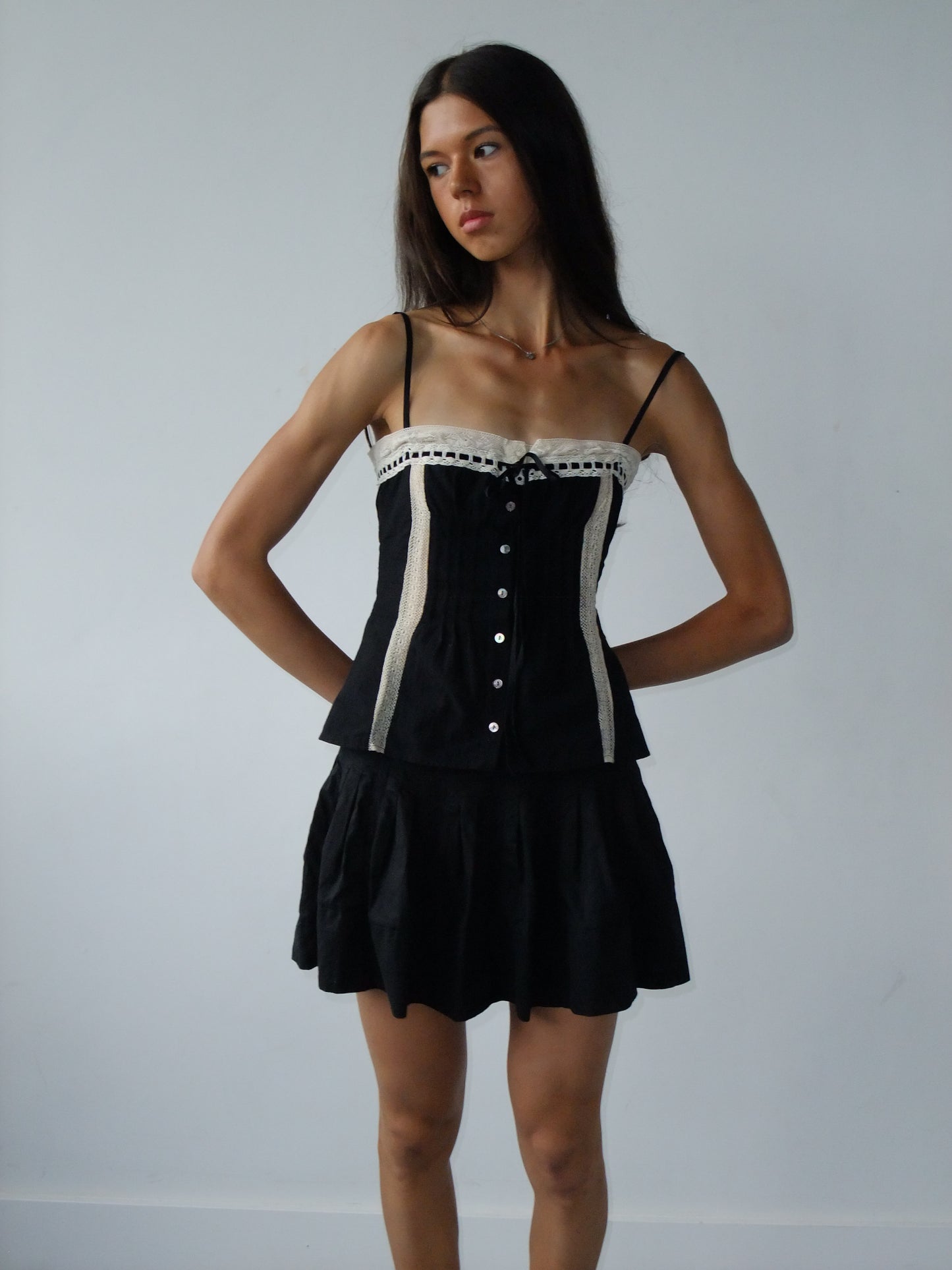 Minnie Lace Cami | Black Cotton