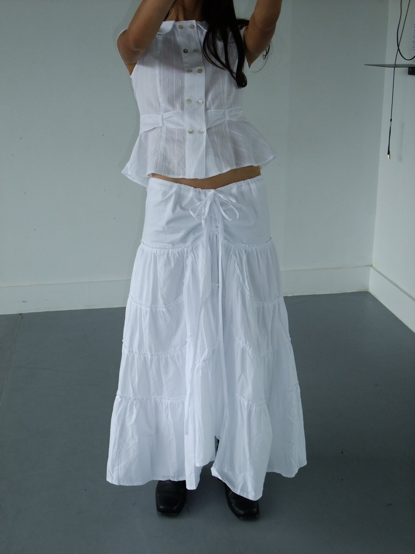Alma Ruffle Maxi Skirt | White Cotton