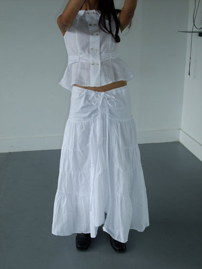 Alma Ruffle Maxi Skirt | White Cotton