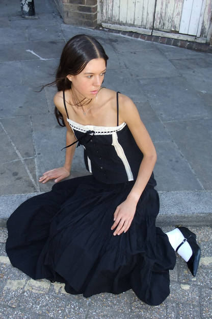 Alma Ruffle Maxi Skirt | Black Cotton