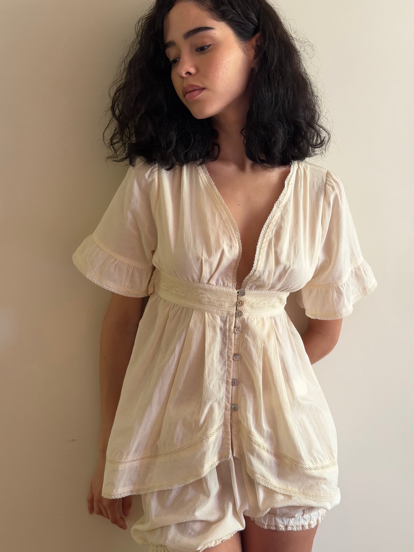 Alice Lace Blouse | Beige Cotton