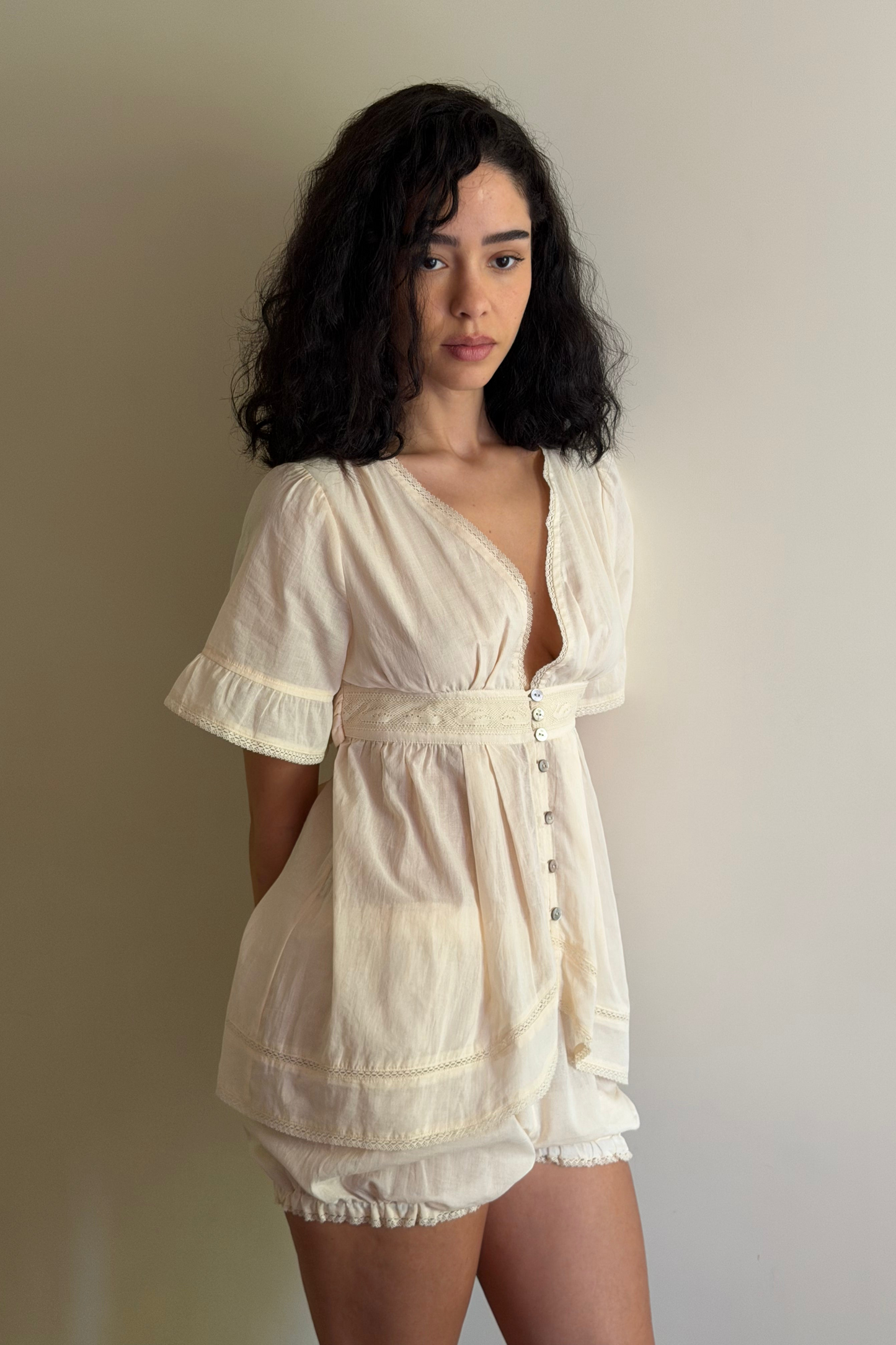 Alice Lace Blouse | Beige Cotton