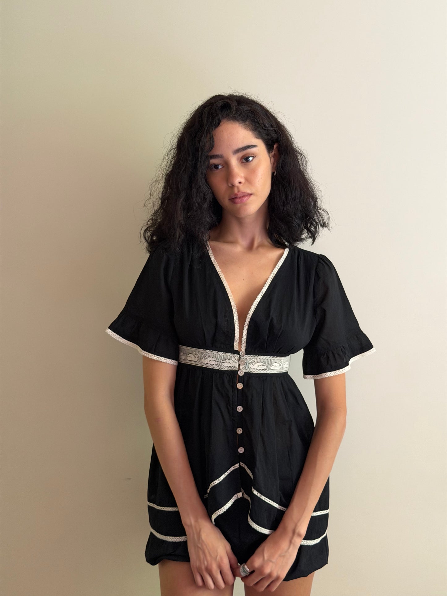 Alice Lace Blouse | Black Cotton