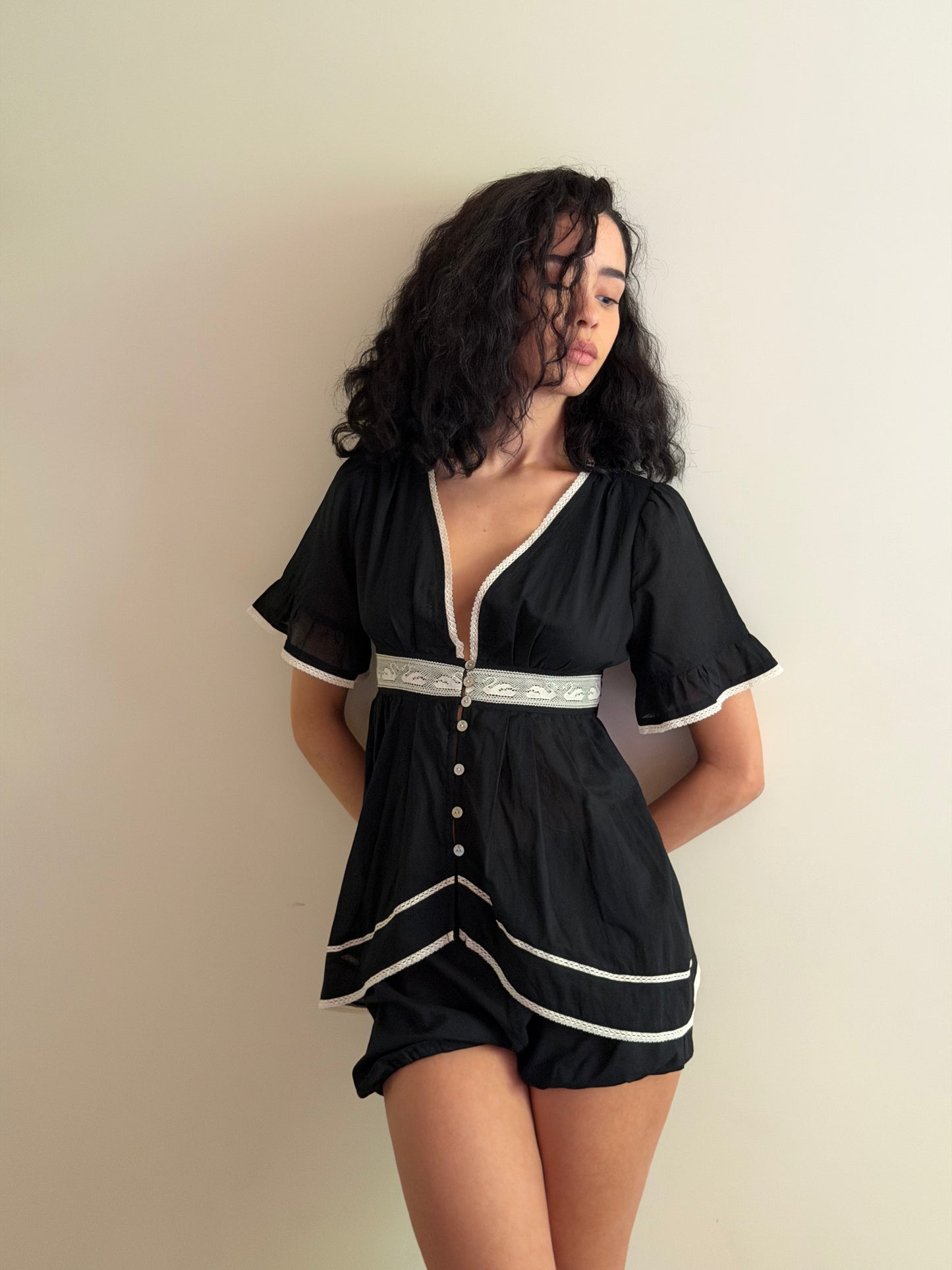 Alice Lace Blouse | Black Cotton
