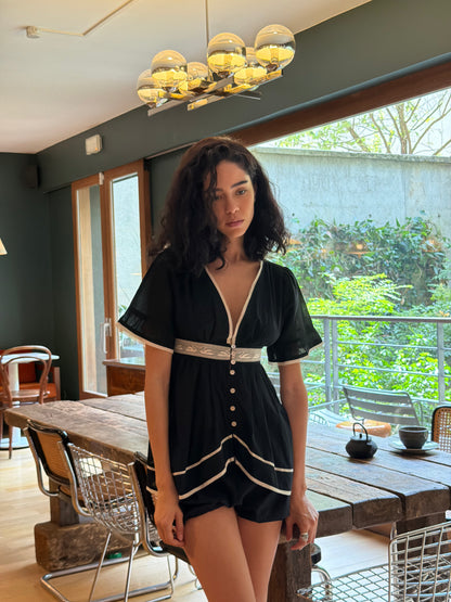 Alice Lace Blouse | Black Cotton
