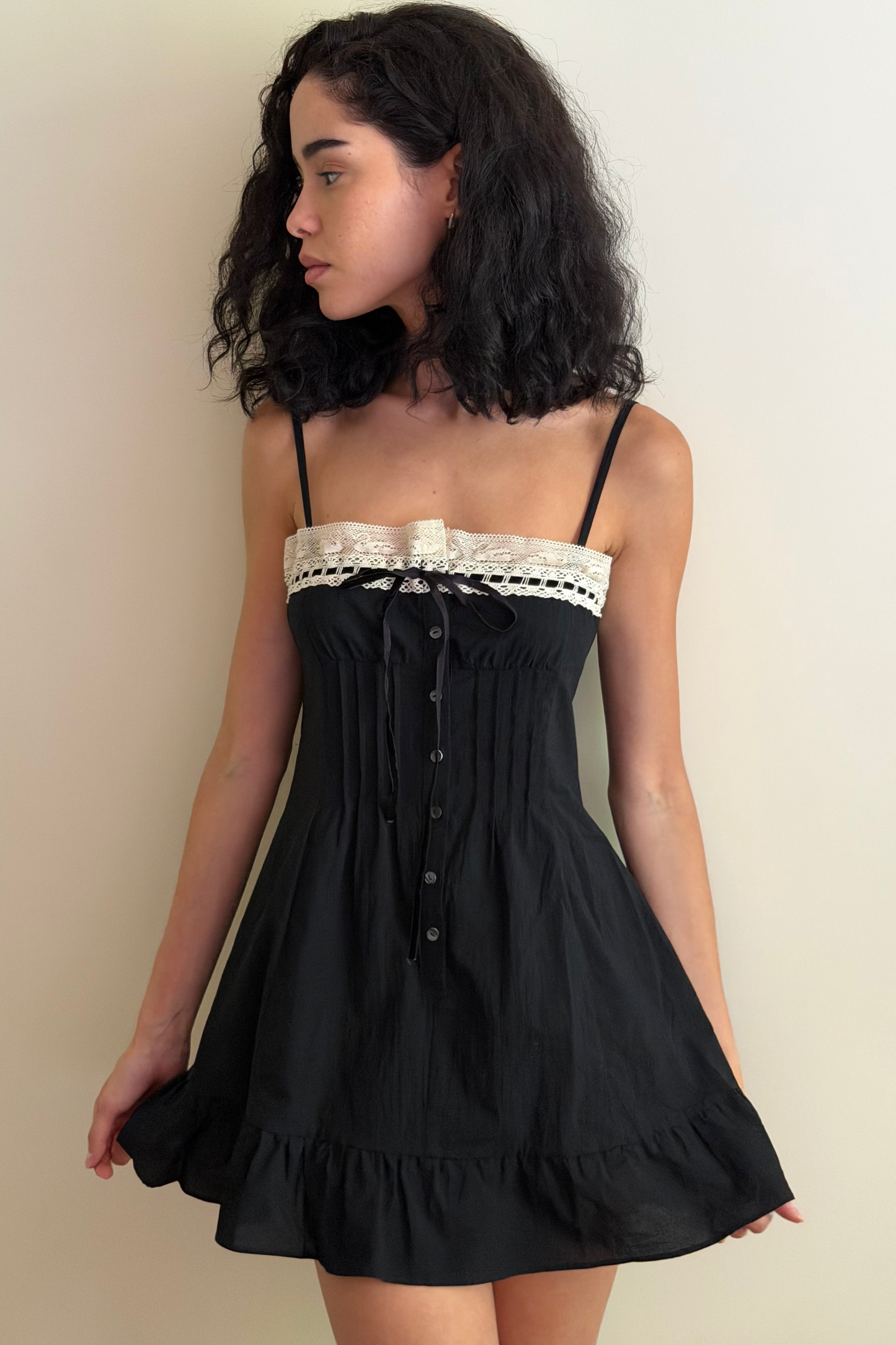 Minnie Slip Dress | Black Cotton