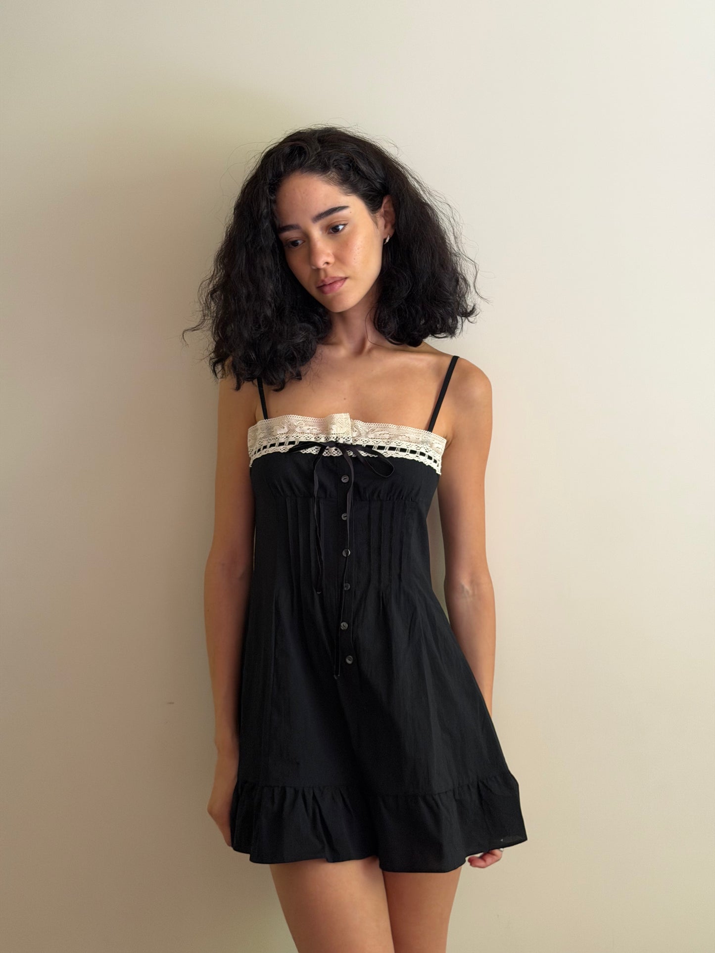 Minnie Slip Dress | Black Cotton