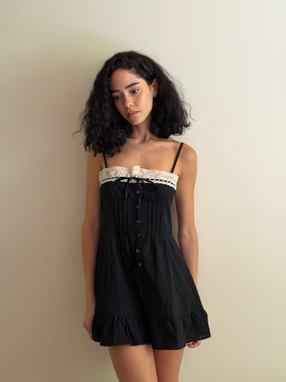 Minnie Slip Dress | Black Cotton