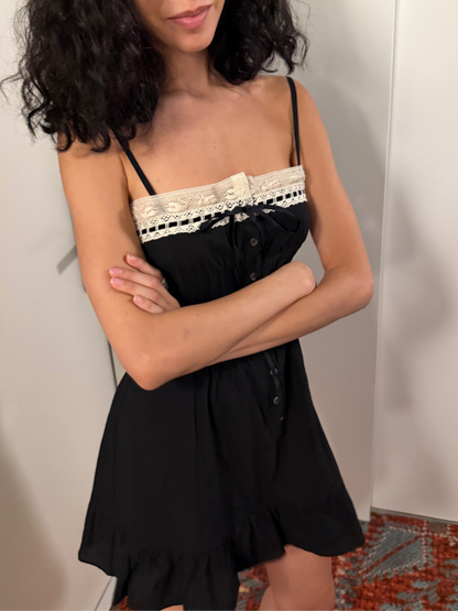 Minnie Slip Dress | Black Cotton