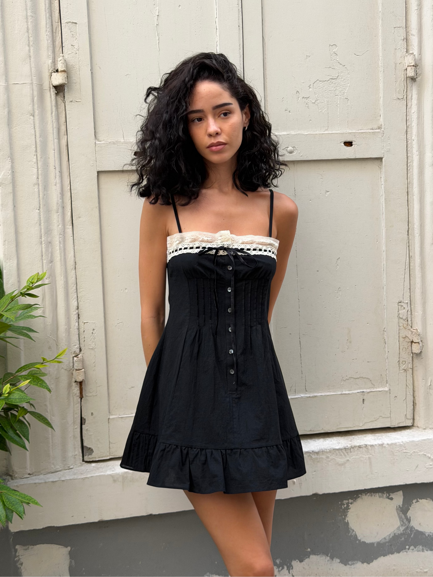 Minnie Slip Dress | Black Cotton