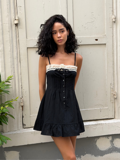 Minnie Slip Dress | Black Cotton