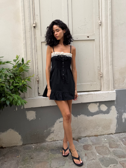 Minnie Slip Dress | Black Cotton