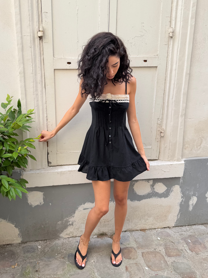 Minnie Slip Dress | Black Cotton