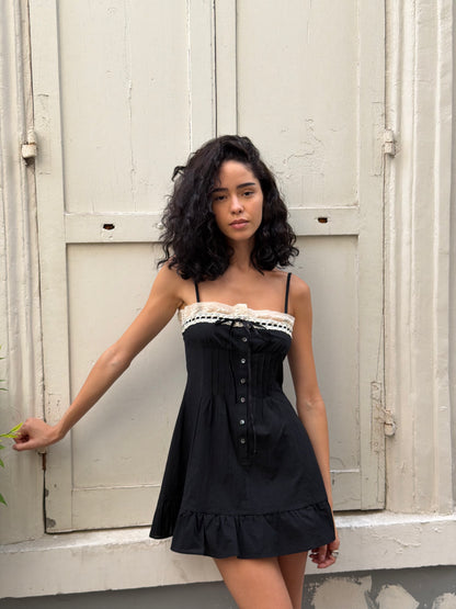 Minnie Slip Dress | Black Cotton
