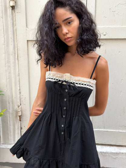 Minnie Slip Dress | Black Cotton