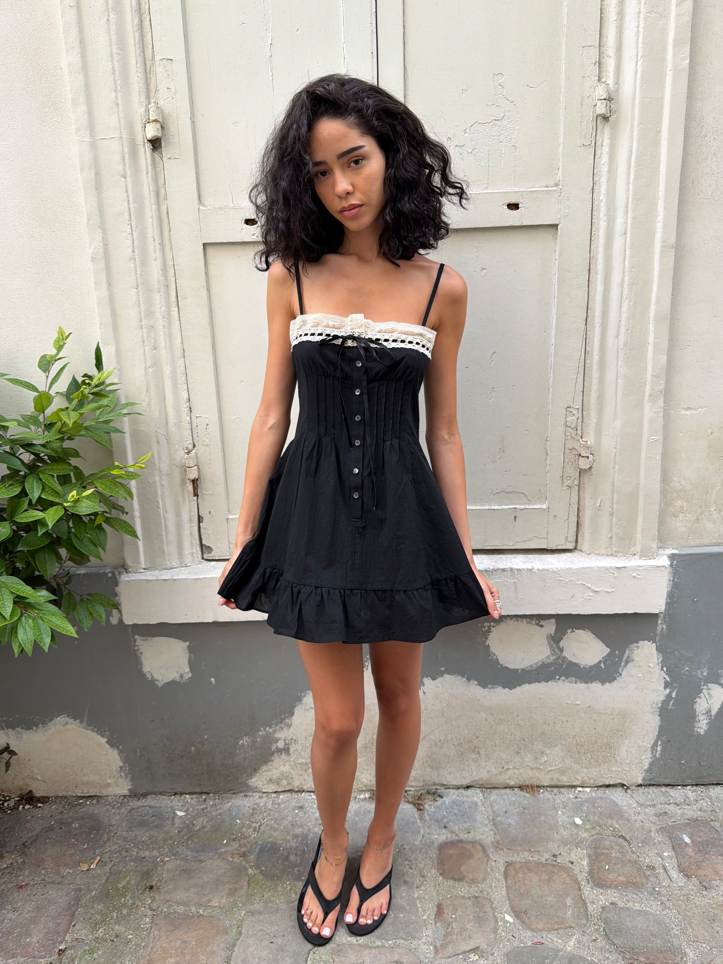 Minnie Slip Dress | Black Cotton