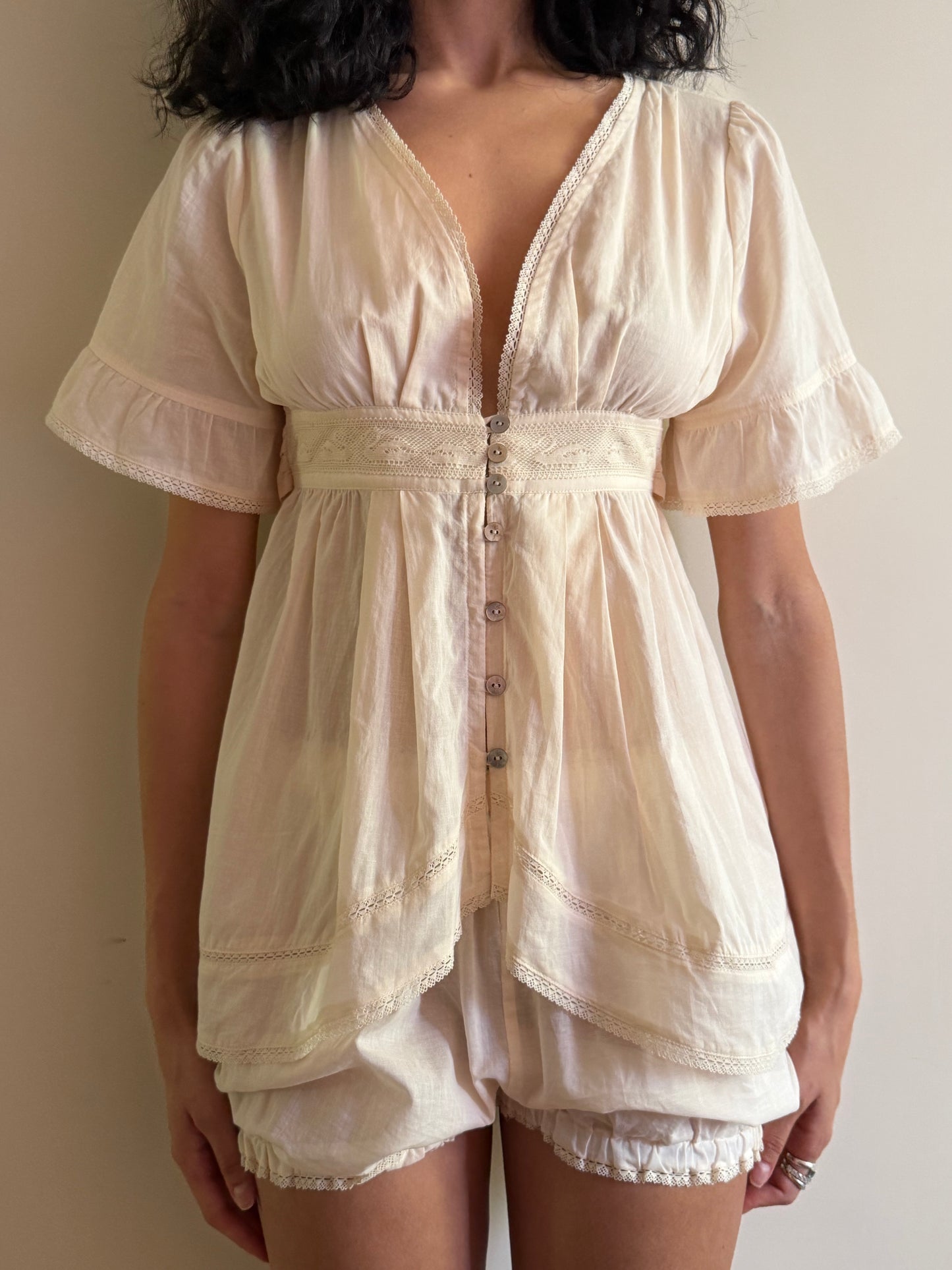 Alice Lace Blouse | Beige Cotton