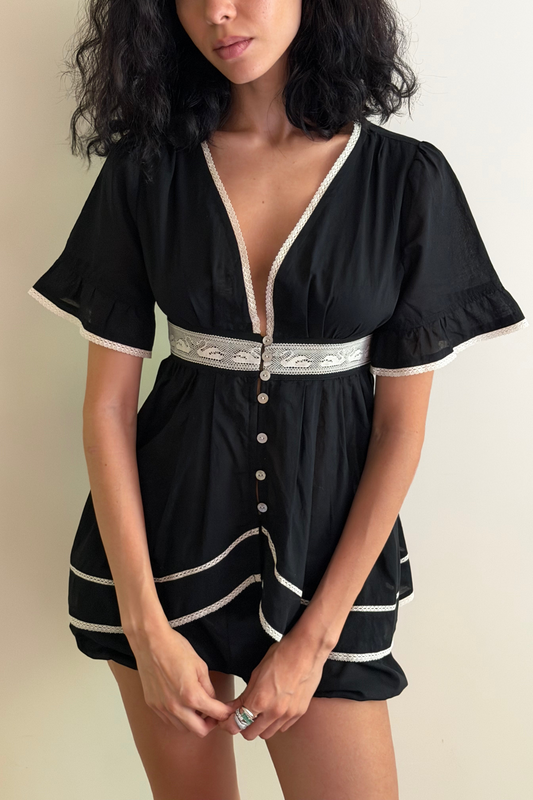 Alice Lace Blouse | Black Cotton