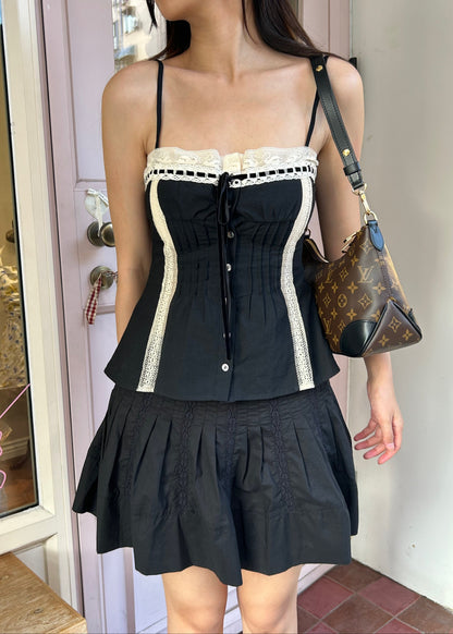 Minnie Lace Cami | Black Cotton