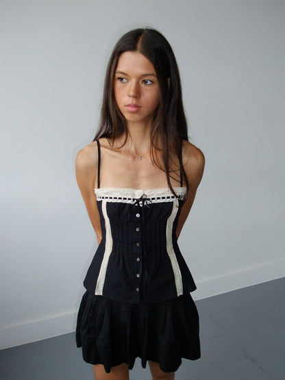 Minnie Lace Cami | Black Cotton